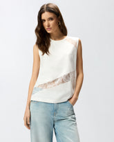 Top smanicato con dettagli in pizzo - | Pinko