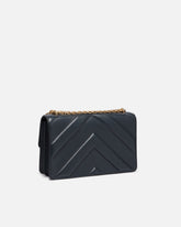 Borsa a spalla media Love Bag One in pelle e nappa chevron con tripla catena - Grigio Scuro | Pinko