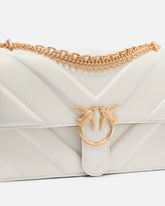 Love Bag One medium shoulder bag in chevron leather and nappa with triple chain - White | Pinko