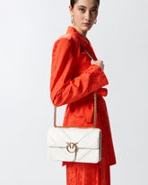 Love Bag One medium shoulder bag in chevron leather and nappa with triple chain - White | Pinko