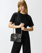 Borsa a spalla media Love Bag One in pelle e nappa chevron con tripla catena - Nero | Pinko