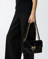 Borsa a spalla media Love Bag One in pelle e nappa chevron con tripla catena - | Pinko