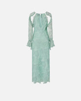 Silk midi dress with rose print and open shoulders - | Pinko