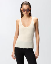Top a canotta a costine con logo - | Pinko
