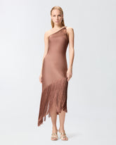Satin one-shoulder mini dress with fringing - | Pinko
