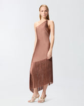 Satin one-shoulder mini dress with fringing - | Pinko