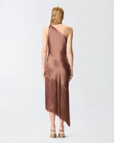 Abito corto monospalla in satin con frange - | Pinko