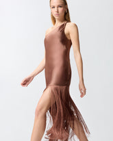 Robe courte asymétrique en satin à franges - | Pinko
