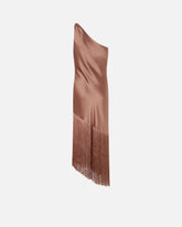 Satin one-shoulder mini dress with fringing - | Pinko