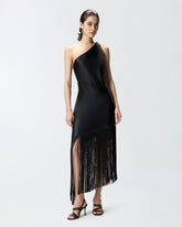 Abito corto monospalla in satin con frange - | Pinko