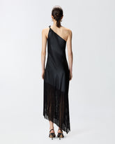 Satin one-shoulder mini dress with fringing - | Pinko