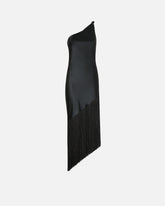 Satin one-shoulder mini dress with fringing - | Pinko