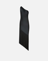 Satin one-shoulder mini dress with fringing - | Pinko
