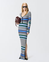 Robe longue ajustée en maille à rayures - | Pinko