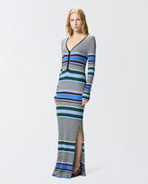 Abito lungo aderente in maglia a righe - Multicolor Nero-Azzurro | Pinko