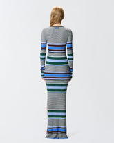 Abito lungo aderente in maglia a righe - Multicolor Nero-Azzurro | Pinko