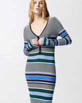 Long striped knit slim-fit dress - | Pinko