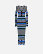 Abito lungo aderente in maglia a righe - Multicolor Nero-Azzurro | Pinko