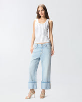 Jeans cropped con cintura in pelle - | Pinko