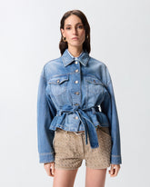 Giubbino in denim con cintura - Blu scuro | Pinko