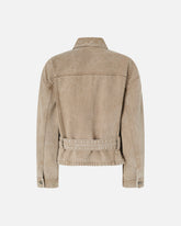 Giubbino in denim marrone con ricami gioiello - | Pinko