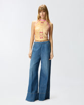 Pantaloni ampi in denim di misto lino - | Pinko