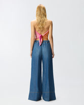 Pantaloni ampi in denim di misto lino - | Pinko