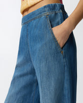Pantaloni ampi in denim di misto lino - | Pinko