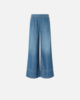 Pantaloni ampi in denim di misto lino - Azzurro | Pinko