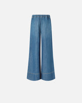 Pantaloni ampi in denim di misto lino - Azzurro | Pinko