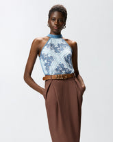 Top in denim con stampa foulard - | Pinko