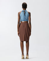 Top in denim con stampa foulard - | Pinko
