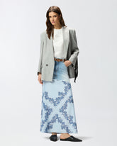Gonna midi in denim con stampa foulard - | Pinko