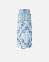 Gonna midi in denim con stampa foulard - | Pinko