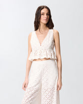 Crop top con volant e motivo traforato - | Pinko