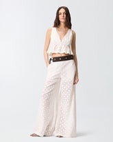 Crop top con volant e motivo traforato - | Pinko