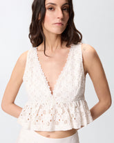 Crop top con volant e motivo traforato - | Pinko
