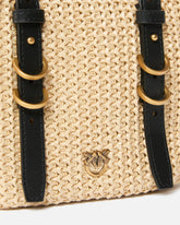 Borsa a spalla in rafia e pelle - | Pinko