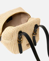Borsa a spalla in rafia e pelle - | Pinko