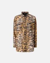 Camicia oversize in voile di cotone e seta con stampa animalier - | Pinko