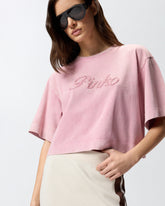 T-shirt cropped con ricamo PINKO distressed - | Pinko