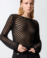 Maglia effetto uncinetto con paillettes - | Pinko