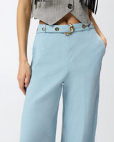 Pantaloni in misto lino con cintura - | Pinko
