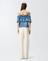 Top in denim con volant e spalle scoperte - | Pinko