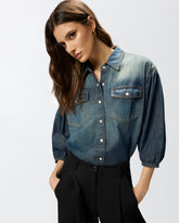 Camicia in denim con maniche a palloncino - | Pinko