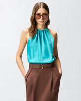 Top in satin con scollo all'americana - | Pinko