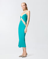 Abito slipdress midi con bande in pizzo - | Pinko