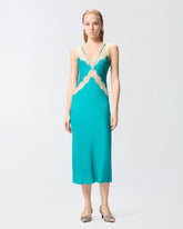 Abito slipdress midi con bande in pizzo - | Pinko