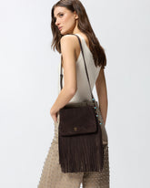Borsa a tracolla piccola One, Two, Three Bag in suede con frange - | Pinko