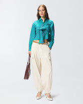 Camicia cropped a righe con fiocco - | Pinko